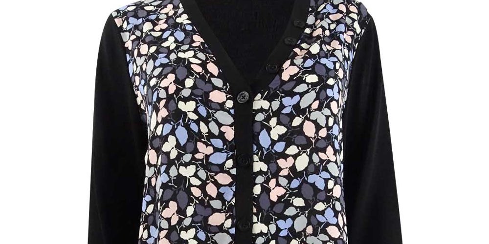 Anne Klein Cardigan Feminino Estampado Floral Tamanho Grande Cinza Escuro