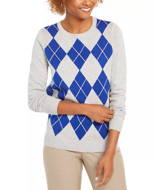 Suéter feminino Charter Club Argyle com gola redonda, cinza, tamanho XX-G