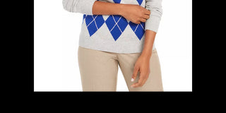 Suéter feminino Charter Club Argyle com gola redonda, cinza, tamanho XX-G