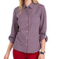 Camisa feminina Tommy Hilfiger com estampa xadrez e botões, vermelha, tamanho XS
