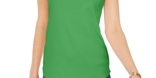 Regata feminina Charter Club Supima Cotton com decote redondo, verde, tamanho extragrande