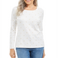 Karen Scott Blusa feminina de manga comprida com decote redondo, branca, tamanho XX-G
