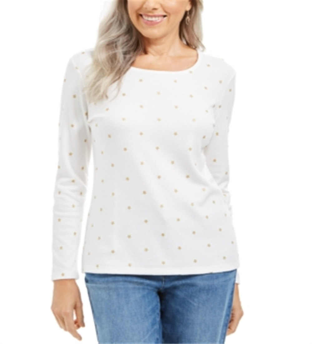 Karen Scott Blusa feminina de manga comprida com decote redondo, branca, tamanho XX-G