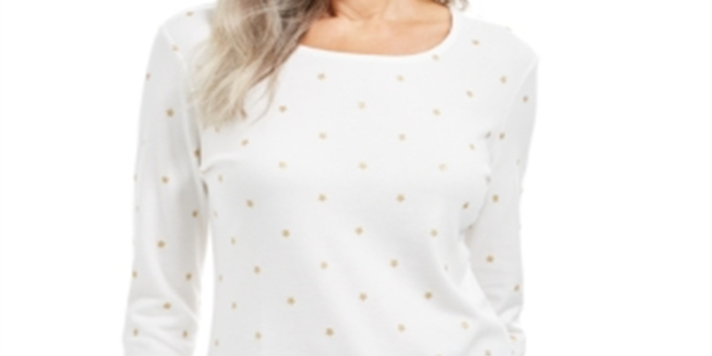 Karen Scott Blusa feminina de manga comprida com decote redondo, branca, tamanho XX-G