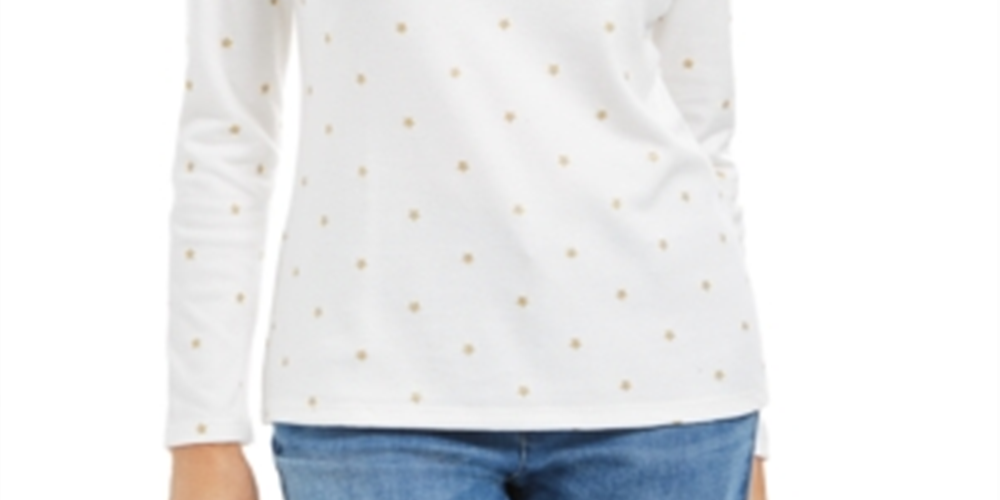 Karen Scott Blusa feminina de manga comprida com decote redondo, branca, tamanho XX-G