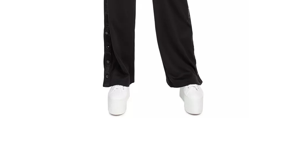 Calça de moletom feminina Juicy Couture com fecho lateral, preta, tamanho médio