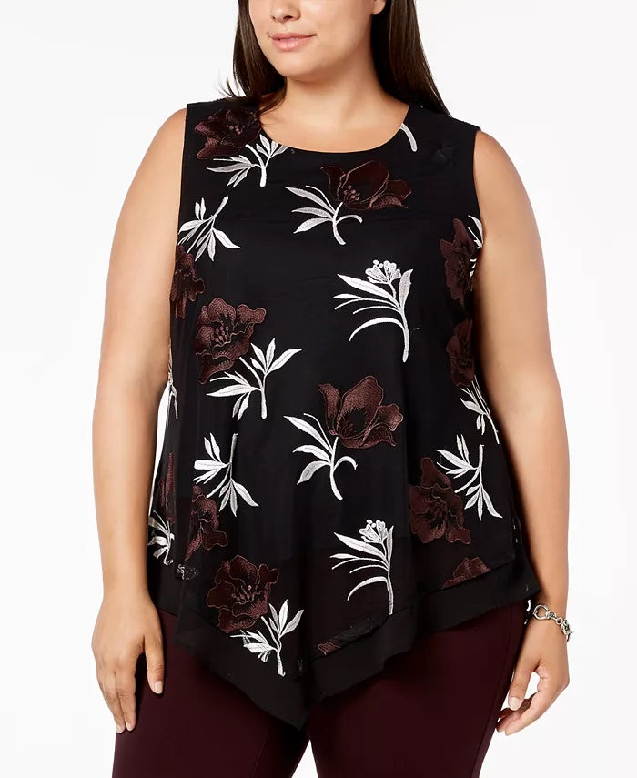 Blusa feminina Alfani Plus com bainha pontuda e bordado, vermelha, tamanho 3X