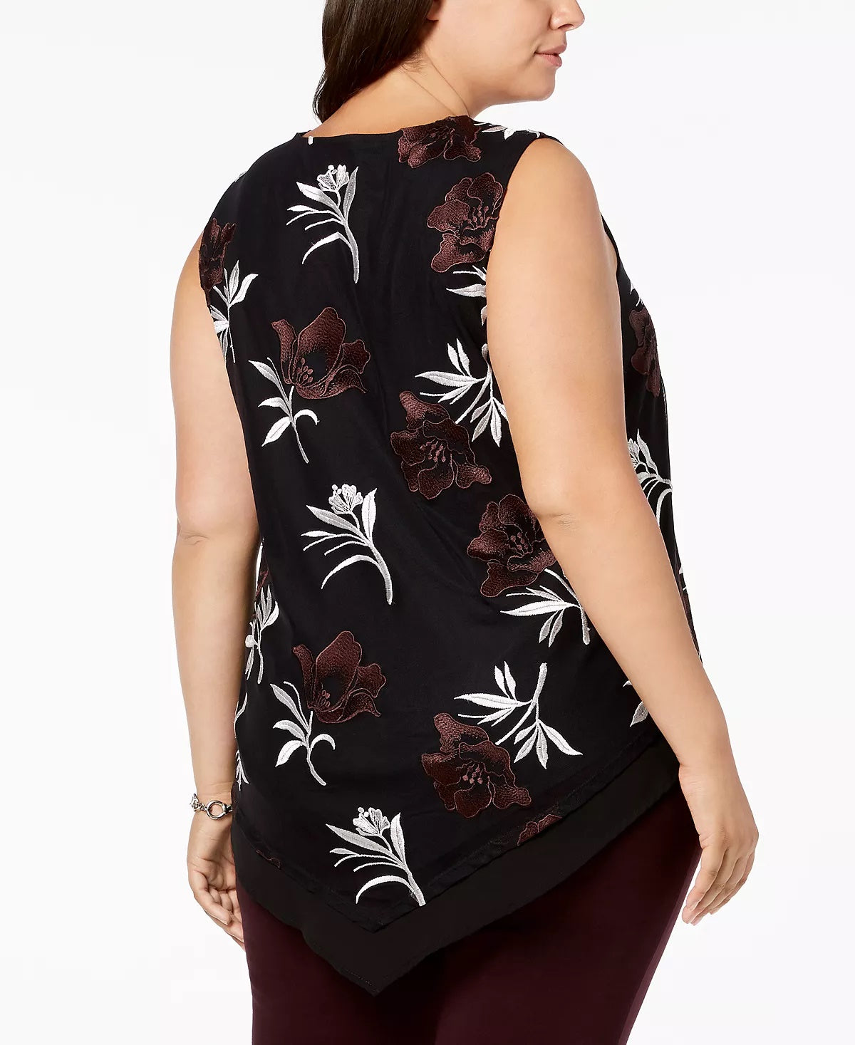 Blusa feminina Alfani Plus com bainha pontuda e bordado, vermelha, tamanho 3X