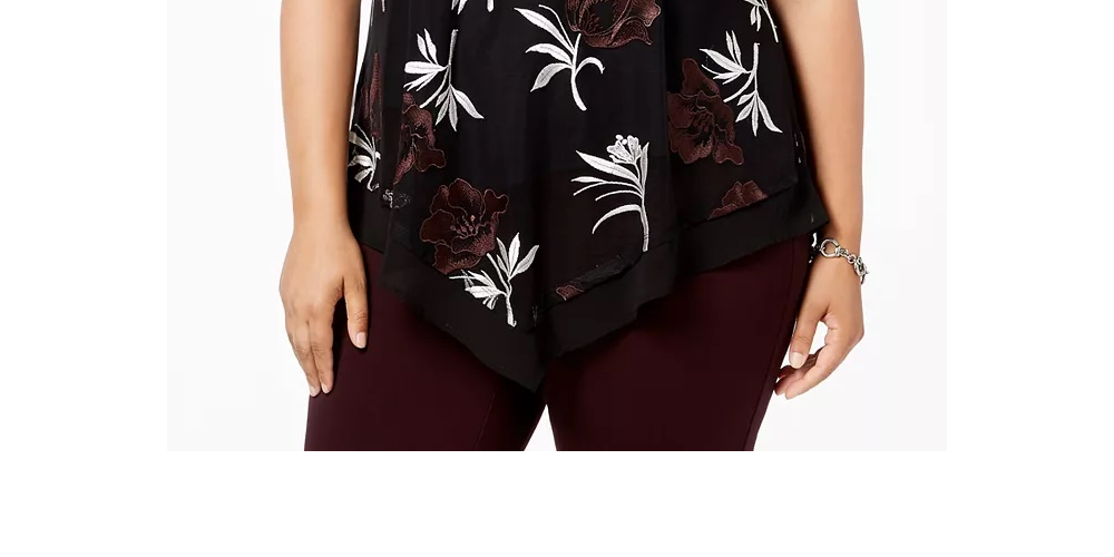 Blusa feminina Alfani Plus com bainha pontuda e bordado, vermelha, tamanho 3X