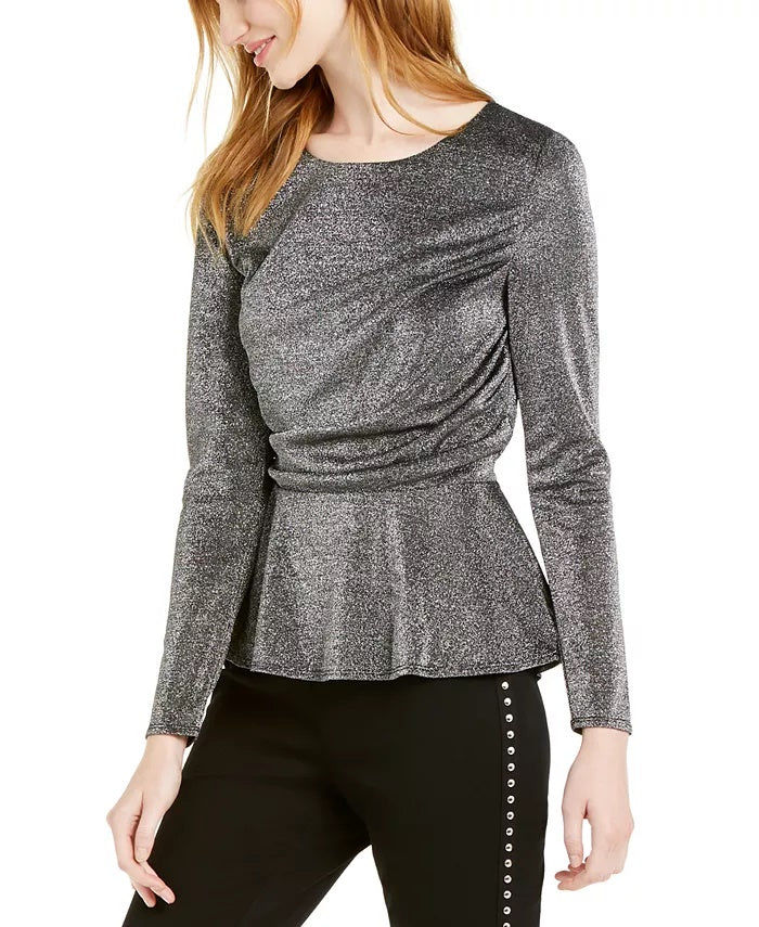 Top metálico drapeado feminino INC International Concepts, preto, tamanho extragrande