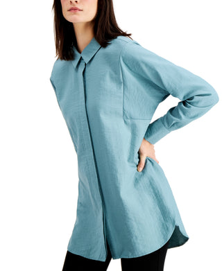 Blusa grande com botões Alfani feminina, azul, tamanho pequeno