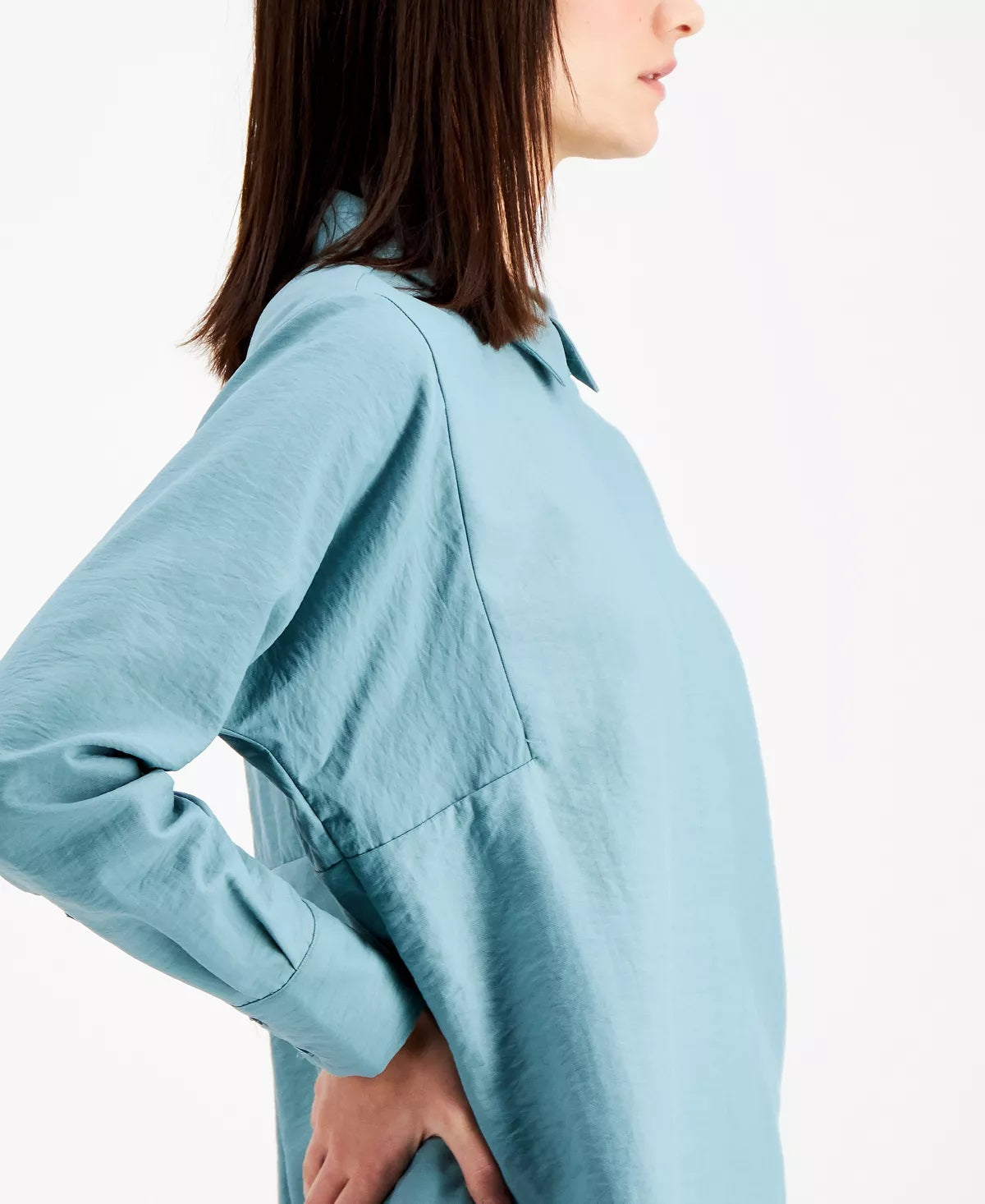 Blusa grande com botões Alfani feminina, azul, tamanho pequeno