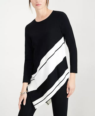 Alfani Suéter túnica assimétrico canelado feminino, preto, tamanho grande