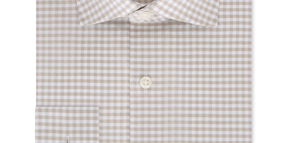 Camisa social masculina Michael Kors Slim-Fit sem passar a ferro Airsoft Performance Stretch Check, bege, tamanho 15,5 x 34-35
