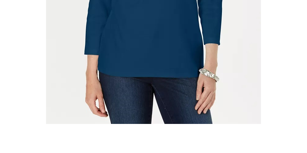 Blusa feminina Karen Scott manga três quartos azul tamanho médio