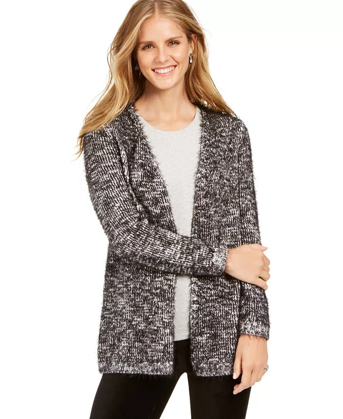 Cardigan de malha com cílios mesclados feminino Style &amp; Co, tamanho grande, azul-marinho