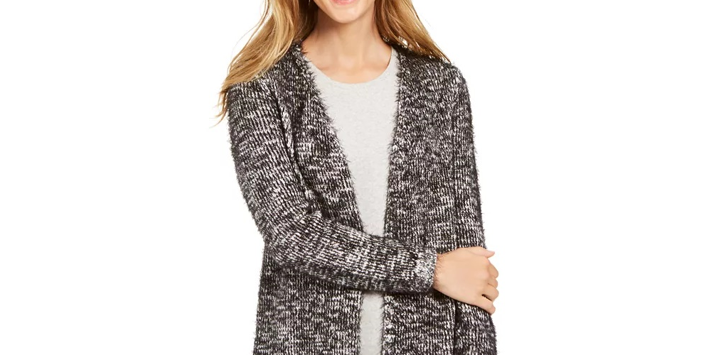 Cardigan de malha com cílios mesclados feminino Style &amp; Co, tamanho grande, azul-marinho