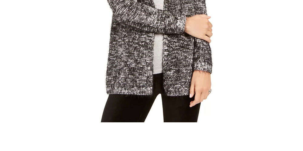 Cardigan de malha com cílios mesclados feminino Style &amp; Co, tamanho grande, azul-marinho