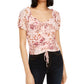 Crop Top Crave Fame Juniors com Estampa Floral e Babados Rosa Tamanho Médio