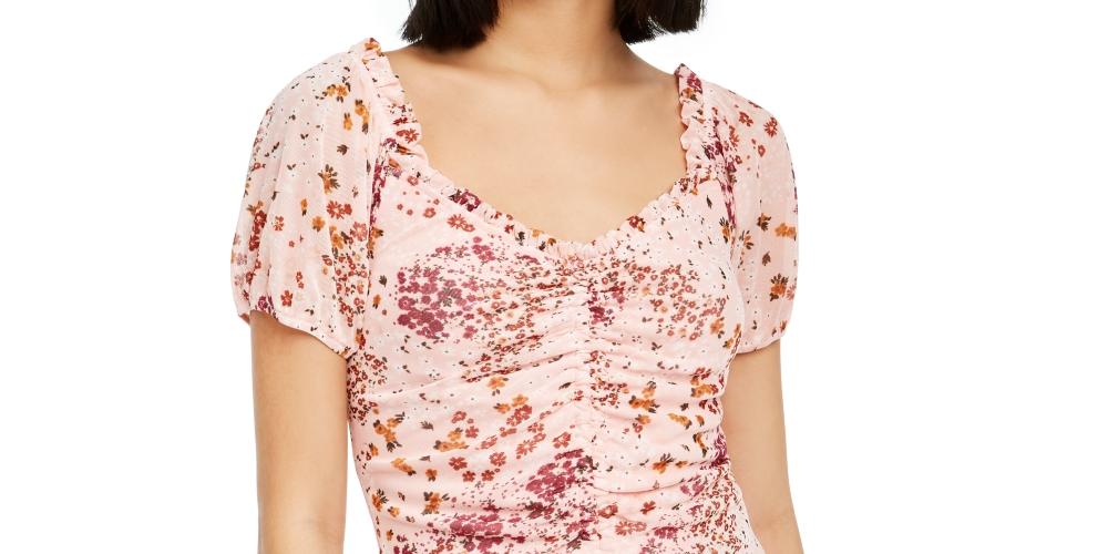 Crop Top Crave Fame Juniors com Estampa Floral e Babados Rosa Tamanho Médio