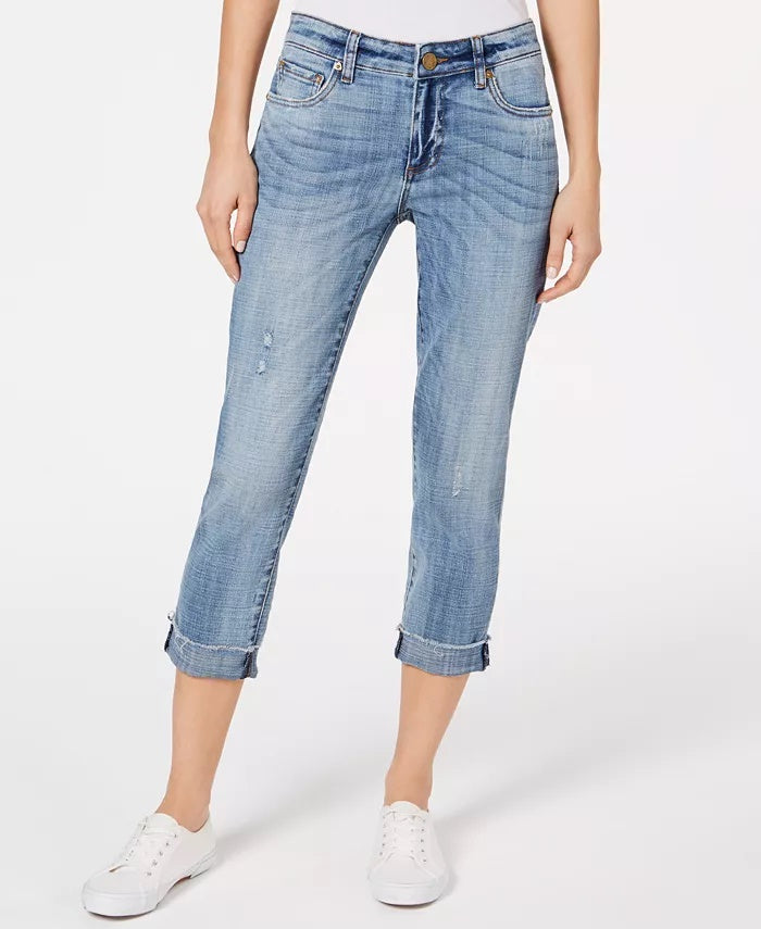 Calça jeans curta feminina Kut From The Kloth Amy Cuffed, azul, tamanho 2