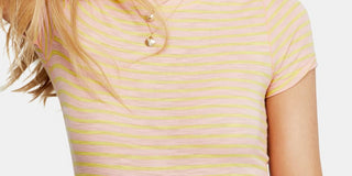 Camiseta feminina listrada de manga curta e gola redonda Free People, rosa, tamanho grande