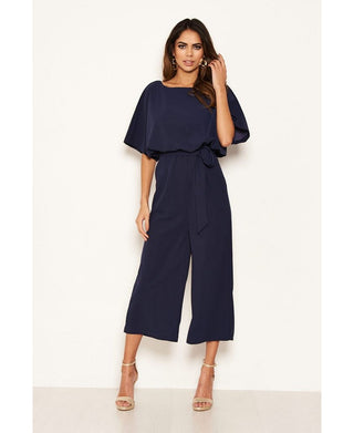 Macacão culotte feminino AX Paris com amarração na cintura, azul, tamanho 13