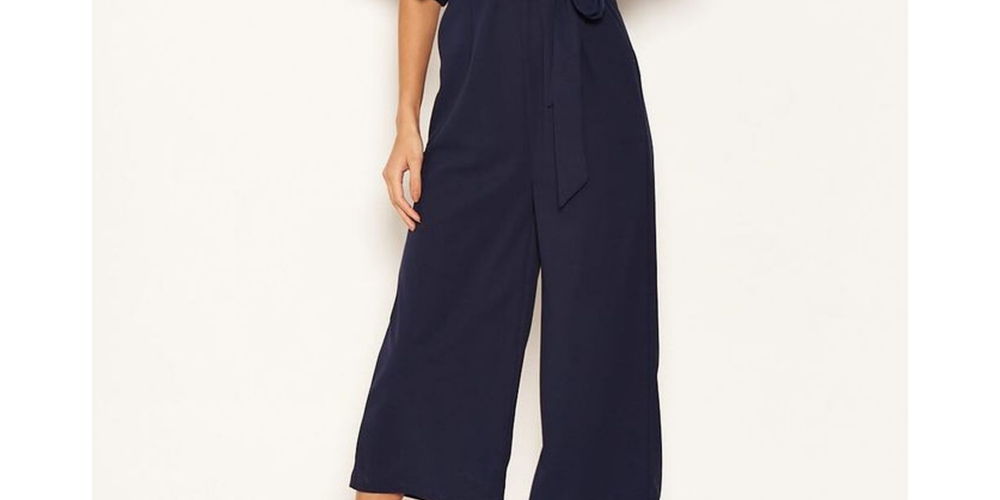 Macacão culotte feminino AX Paris com amarração na cintura, azul, tamanho 13