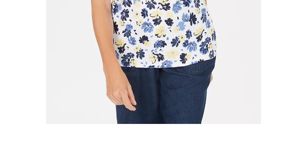 Karen Scott Blusa Henley Feminina Estampada Liberty Daisy Branca Tamanho Pequeno