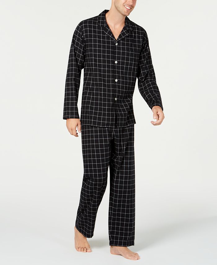 Conjunto de pijama de flanela xadrez masculino Club Room, preto, tamanho grande