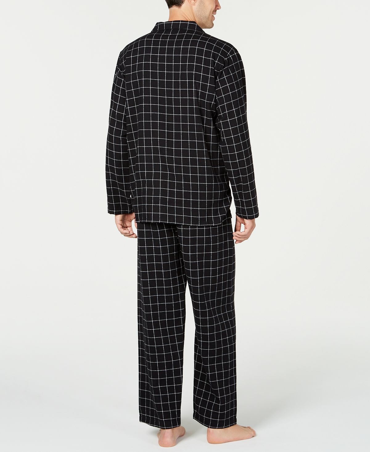 Conjunto de pijama de flanela xadrez masculino Club Room, preto, tamanho grande