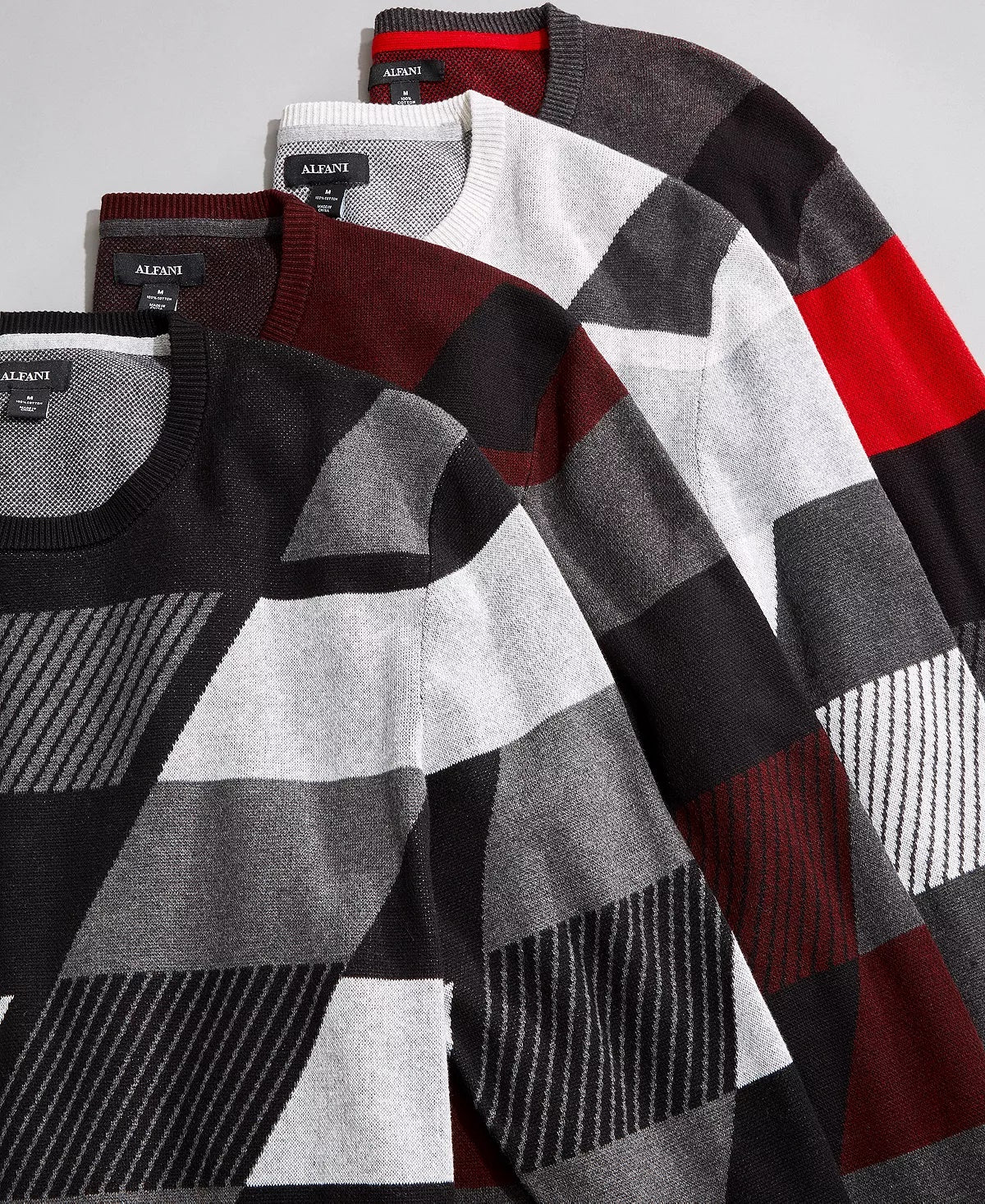 Suéter Alfani Masculino Abstrato Colorblocked Cinza Tamanho Grande