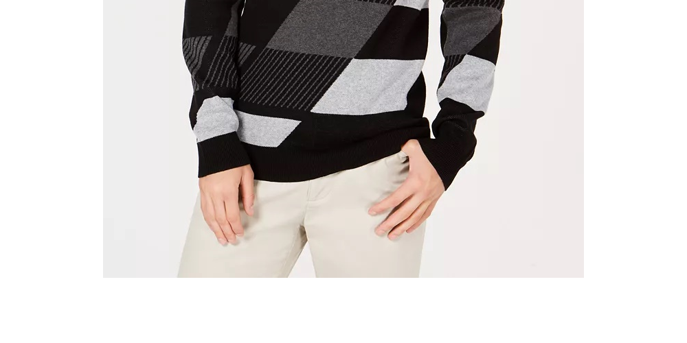 Suéter Alfani Masculino Abstrato Colorblocked Cinza Tamanho Grande