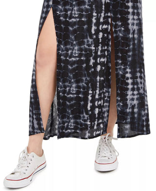 Saia longa estampada com fenda dupla Be Bop Junior, preta, tamanho pequeno