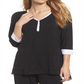 Blusa feminina DKNY Season Silhouettes com manga 3/4, preta, tamanho P