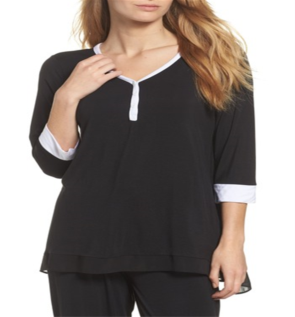 Blusa feminina DKNY Season Silhouettes com manga 3/4, preta, tamanho P