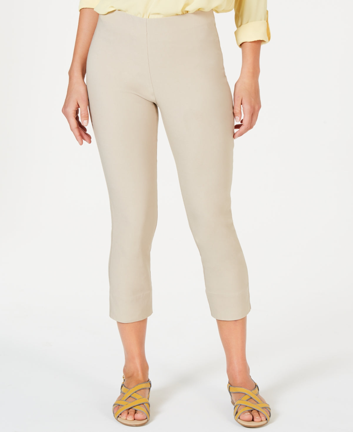 Calça Capri Chelsea Pull On Tummy Control Feminina Charter Club Bege Tamanho 14