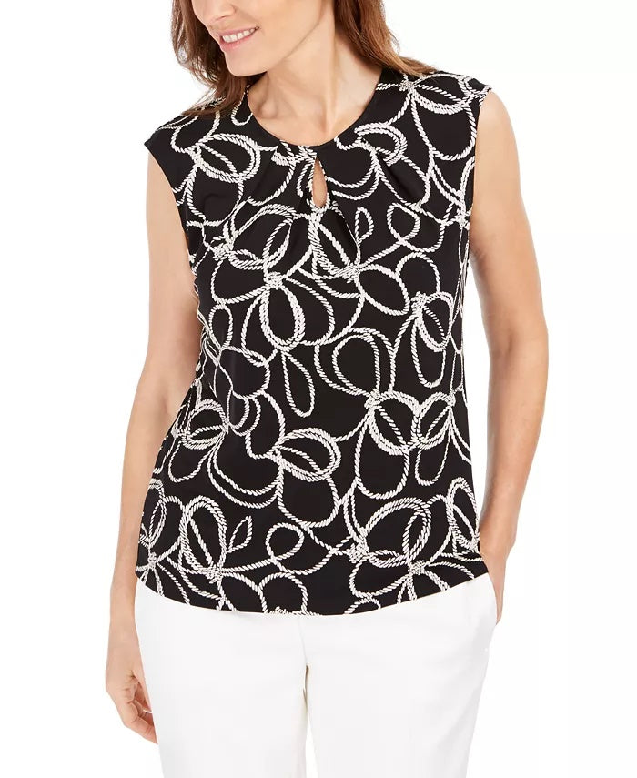 Blusa feminina Kasper com decote em V e manga curta bordada, tamanho XS