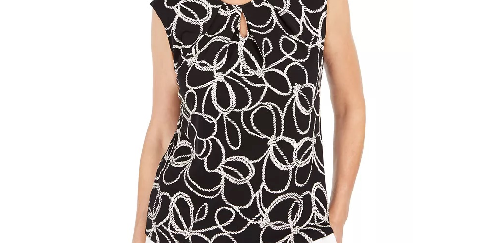 Blusa feminina Kasper com decote em V e manga curta bordada, tamanho XS