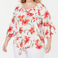 JM Collection Top feminino plus size com estampa floral e bainha amarrada, branco, tamanho 0X