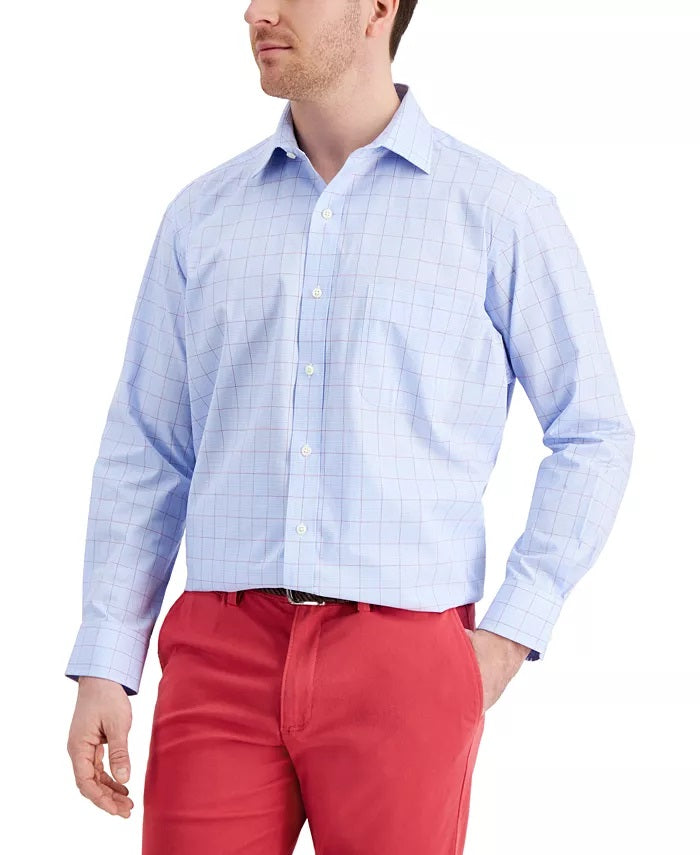 Camisa social xadrez masculina Club Room Windowpane azul/amarela 18,5 x 34 x 35