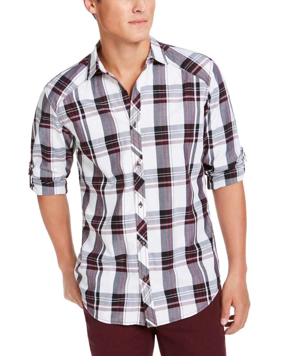 Camisa xadrez masculina Marc da INC International Concepts, vinho, tamanho pequeno
