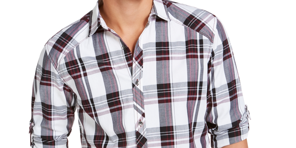 Camisa xadrez masculina Marc da INC International Concepts, vinho, tamanho pequeno