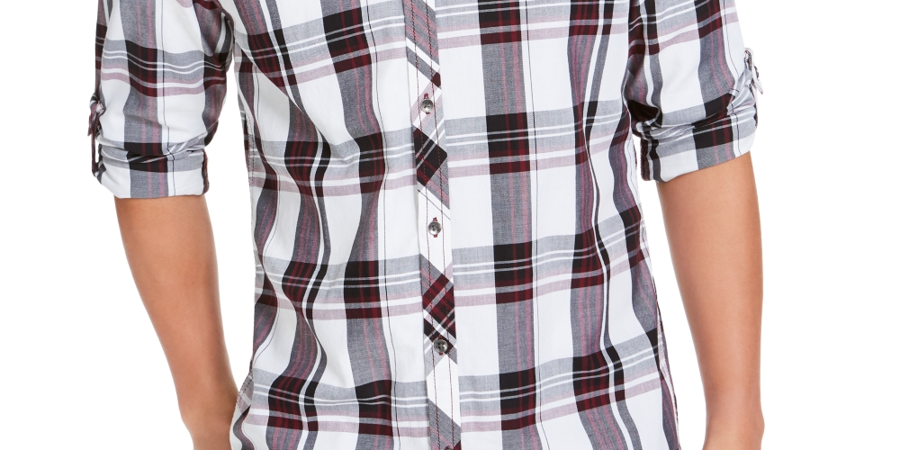 Camisa xadrez masculina Marc da INC International Concepts, vinho, tamanho pequeno