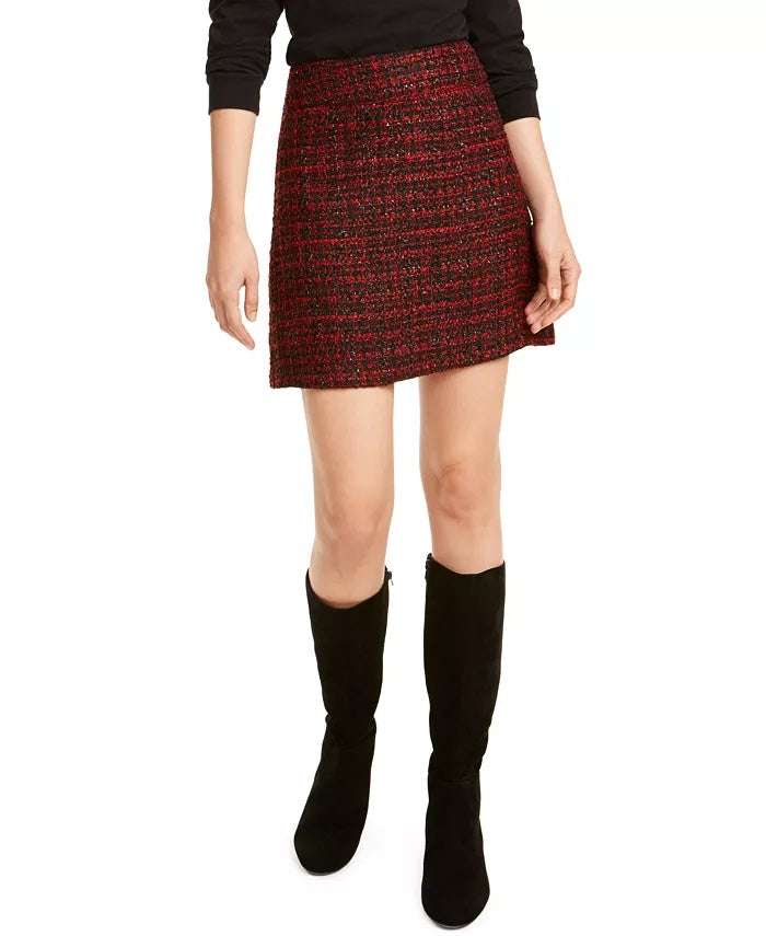 Minissaia de tweed metálico feminino Maison Jules, vermelha, tamanho 2