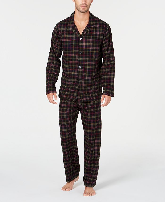Pijama de flanela xadrez masculino Club Room, preto, tamanho médio