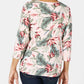 Karen Scott Blusa Feminina Estampa de Palmeira Manga 3/4 Rosa Tamanho P