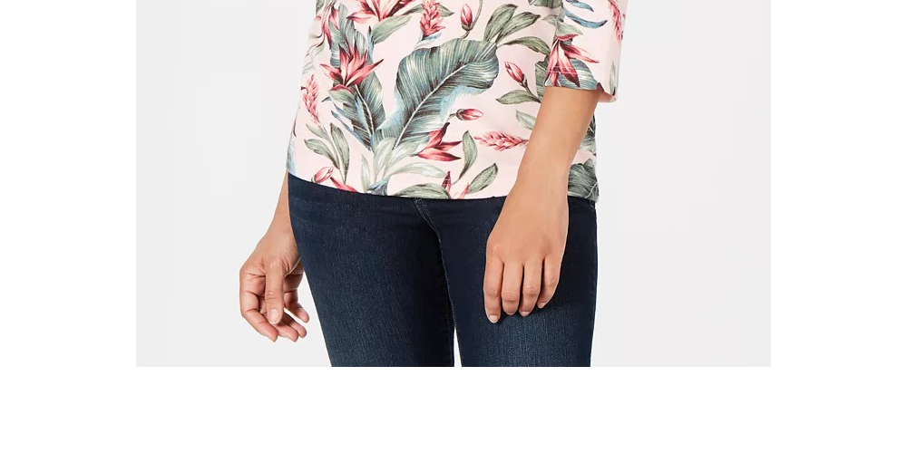 Karen Scott Blusa Feminina Estampa de Palmeira Manga 3/4 Rosa Tamanho P