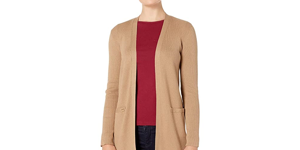 Cardigan longo canelado feminino Ralph Lauren, bege, tamanho extragrande