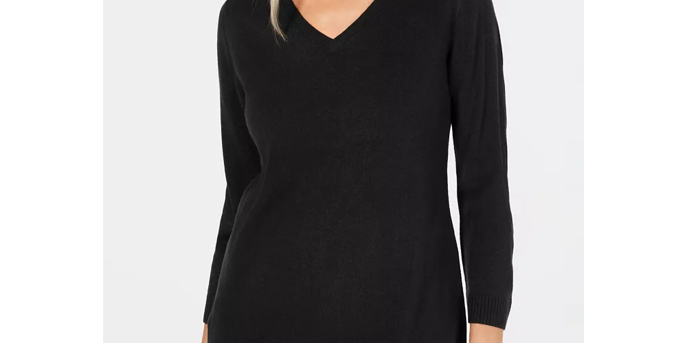 Karen Scott Suéter Luxsoft com decote em V para mulheres, azul, tamanho pequeno